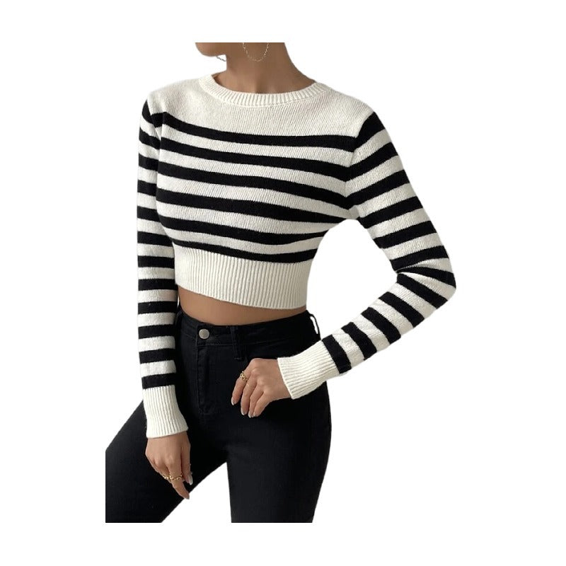 Wholesale Striped Short Knit Top for Women